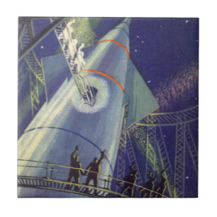 Vintage-Science-Fiction-Astronauten auf einem Raum Fliese