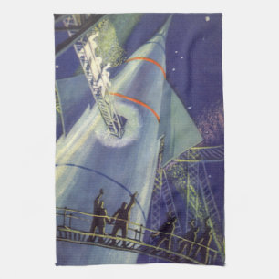 Vintage Science-Fiction-Astronauten auf einer Rake Geschirrtuch