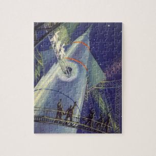 Vintage-Science-Fiction-Astronauten auf einer Rake Puzzle