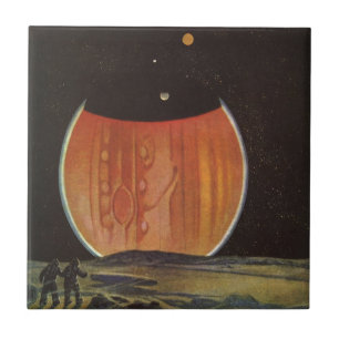 Vintage Science-Fiction, Astronauten auf Ganymed Fliese