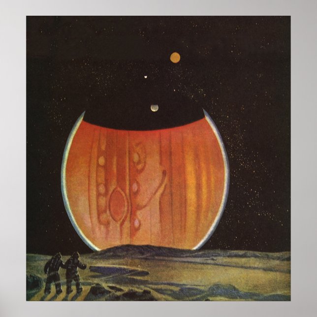 Vintage Science Fiction, Astronauten auf Ganymede Poster (Vorne)