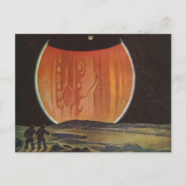 Vintage Science Fiction, Astronauten auf Ganymede Postkarte (Vorderseite)