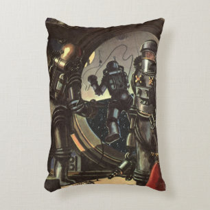 Vintage Science-Fiction-Astronauten bei einem Welt Dekokissen