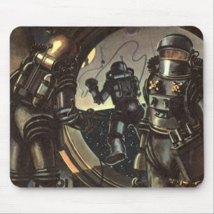 Vintage-Science-Fiction-Astronauten bei einem Welt Mousepad