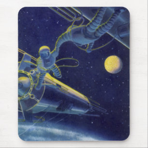 Vintage Science-Fiction-Astronauten im Weltraum Mousepad