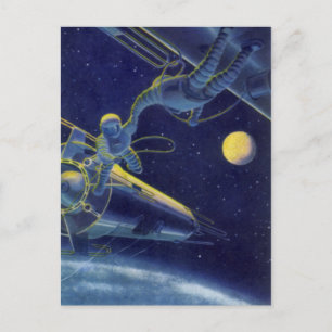 Vintage Science-Fiction-Astronauten im Weltraum Postkarte