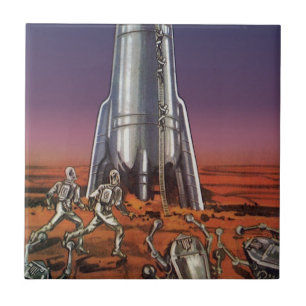Vintage Science-Fiction, Astronauten Käfer Aliens Fliese