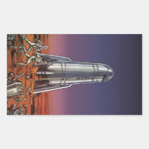 Vintage Science-Fiction, Astronauten Käfer Aliens Rechteckiger Aufkleber