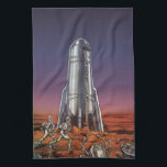 Vintage Science Fiction, Astronauten Käfer Außerir Geschirrtuch<br><div class="desc">Vintage Illustration futuristische Science Fiction Reise und Transport Rocketship Image. Astronauten,  die zu ihrem Raketenschiff rennen,  das aus käfenförmigen Außerirdischen auf einem fremden Planeten entkommt,  der versucht,  wieder auf die Erde zu kommen. Ein klassischer 50er Retro-Comic Buch sci fi Design der Zukunft.</div>
