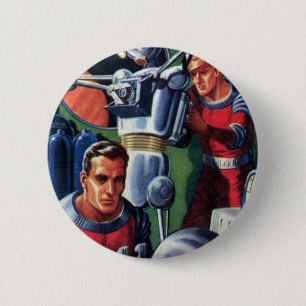 Vintage Science-Fiction-Astronauten reparieren ein Button