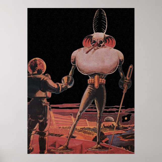 Vintage Science Fiction Astronautin Shake Hand Ali Poster (Vorne)
