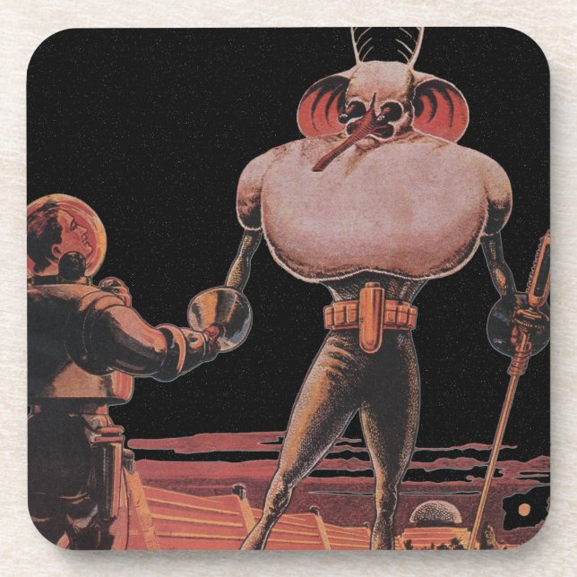 Vintage Science Fiction Astronautin Shake Hand Ali Untersetzer (Vorderseite)