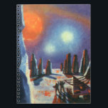 Vintage Science Fiction Auslandsplanung mit Außeri Notizblock<br><div class="desc">Vintage Illustration futuristische Science Fiction Planeten und Weltraumbild. Ein klassisches Retro-Comic-Buch-Design aus dem 50er mit Science-Fiction-Außerirdischen,  die auf einem Planeten mit großen geologischen Felsformationen mehrere Sonnen betrachten.</div>