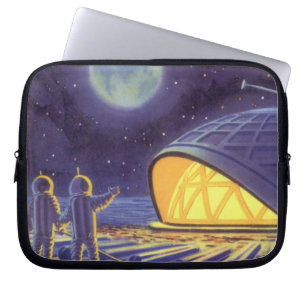Vintage Science Fiction-Außerirdische auf blauem Laptopschutzhülle