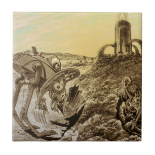 Vintage Science Fiction Außerirdischen Planet Bau Fliese