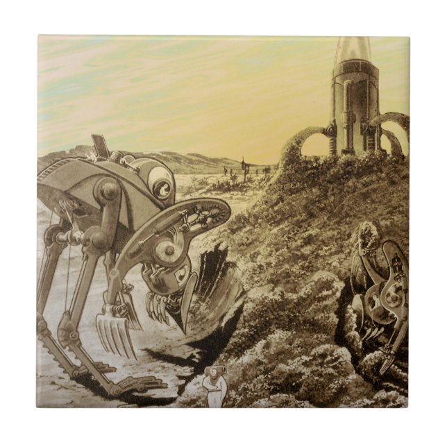 Vintage Science Fiction Außerirdischen Planet Bau Fliese (Vorderseite)