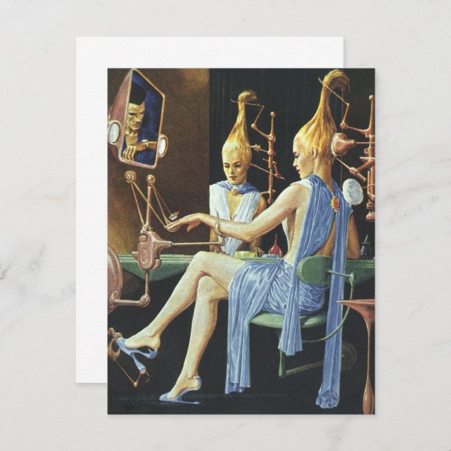Vintage Science Fiction Beauty Salon Einladung (Vorne/Hinten)