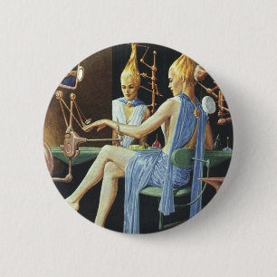 Vintage Science Fiction Beauty Salon Wellness-Cent Button