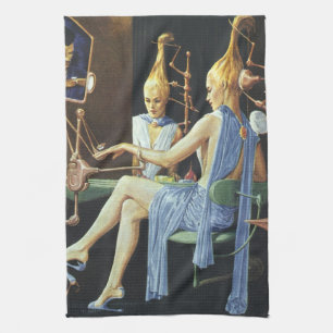 Vintage Science Fiction Beauty Salon Wellness-Cent Geschirrtuch
