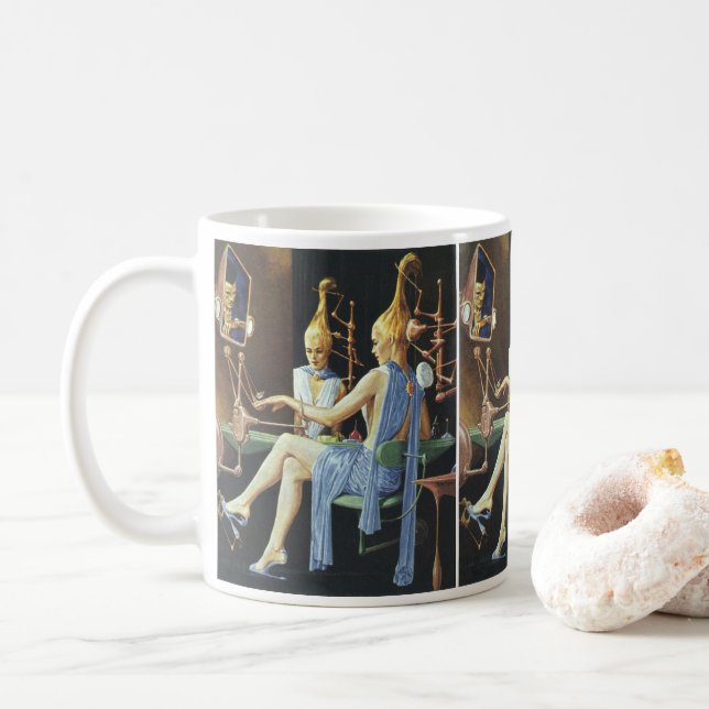 Vintage Science Fiction Beauty Salon Wellness-Cent Kaffeetasse (Mit Donut)