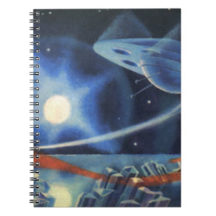 Vintage Science-Fiction blauer Planet mit Raumschi Notizblock