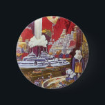 Vintage Science Fiction, die verlorene Stadt Atlan Button<br><div class="desc">Vintages Bild der Science Fiction mit Alien-Frauen, die über eine futuristische Stadt schauen, mit einem Wasserbrunnen in der Mitte, Außerirdischen mit Eidechsen für Haustiere, griechischer oder römischer Bauart und einem riesigen Mond im Hintergrund. Könnte die verlorene Stadt Atlantis sein! Ein klassisches Comic Buch Zukunft Retro Sci fi Szene aus dem...</div>
