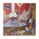 Vintage Science Fiction, die verlorene Stadt Atlan Fliese<br><div class="desc">Vintages Bild der Science Fiction mit Alien-Frauen, die über eine futuristische Stadt schauen, mit einem Wasserbrunnen in der Mitte, Außerirdischen mit Eidechsen für Haustiere, griechischer oder römischer Bauart und einem riesigen Mond im Hintergrund. Könnte die verlorene Stadt Atlantis sein! Ein klassisches Comic Buch Zukunft Retro Sci fi Szene aus dem...</div>