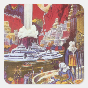 Vintage Science Fiction, die verlorene Stadt Atlan Quadratischer Aufkleber
