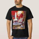 Vintage Science Fiction, die verlorene Stadt Atlan T-Shirt<br><div class="desc">Vintages Bild der Science Fiction mit Alien-Frauen, die über eine futuristische Stadt schauen, mit einem Wasserbrunnen in der Mitte, Außerirdischen mit Eidechsen für Haustiere, griechischer oder römischer Bauart und einem riesigen Mond im Hintergrund. Könnte die verlorene Stadt Atlantis sein! Ein klassisches Comic Buch Zukunft Retro Sci fi Szene aus dem...</div>