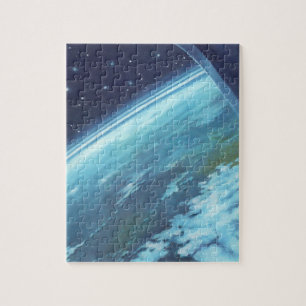 Vintage Science-Fiction, Erde bei Nacht mit Sterne Puzzle