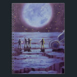 Vintage Science Fiction Erde Rover Außerirdischen  Notizblock<br><div class="desc">Vintage Illustration futuristische Außerirdischen und Roboter Science Fiction Bild mit einem klassischen 50er Comic Buch Design. Retro-Sci-Fi-Design mit Alien-Astronauten auf einem fremden Planeten mit einem Raumfahrzeug,  Mondrover oder Mondrover und Blick auf die Erde und den Weltraum und winkend. Ein dunkler Himmel mit hellen Sternen und Planeten.</div>