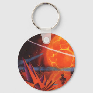 Vintage-Science-Fiction, feuriger Science-Fiction- Schlüsselanhänger