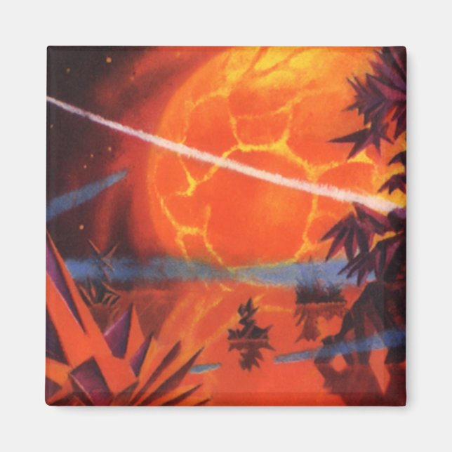 Vintage Science Fiction, Fiery Fire Sci Fi Planet Magnet (Vorne)