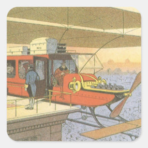 Vintage Science Fiction Flugzeug Hubschrauber Limo Quadratischer Aufkleber