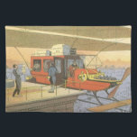 Vintage Science Fiction Flugzeug Hubschrauber Limo Stofftischset<br><div class="desc">Vintage Illustration Viktorianische futuristische Dampfpunk-Reise und Transport Science Fiction Design. Eine schwimmende Dampfhubschrauber Limousine, die durch das Gebäude gewartet wird, das in der Zukunft über der Stadt schweben wird. Der Butler und das Zimmermädchen transportieren das Gepäck zum Flugzeugtaxi. Die futuristischen Reichen und Berühmten sind im Begriff, in Urlaub zu gehen!...</div>