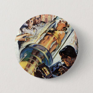 Vintage-Science-Fiction, Frau im Laborexperiment Button