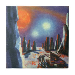 Vintage Science-Fiction Fremdplanet mit Aliens Fliese