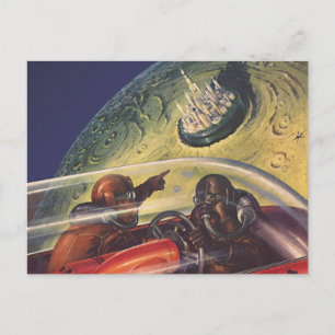 Vintage Science Fiction, Futuristic City on Moon Postkarte