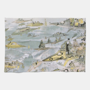 Vintage Science Fiction Futuristische Autos, Taxis Küchentuch