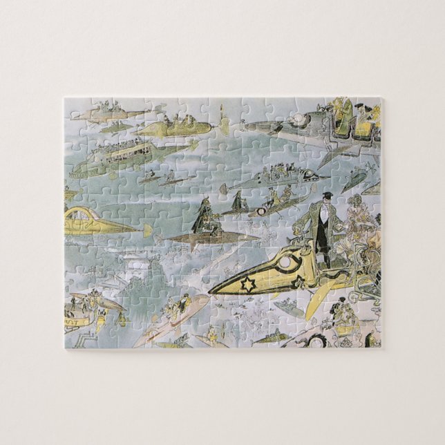 Vintage Science Fiction Futuristische Autos, Taxis Puzzle (Horizontal)