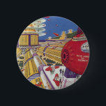Vintage Science Fiction, futuristische New York Ci Button<br><div class="desc">Vintages Bild der Reise und der Science Fiction des Transports mit einem futuristischen Flughafen mit einem Flugzeug,  das von New York City in den USA nach Sydney,  Australien fliegt. Ein klassisches Comic Buch Zukunft Retro-Sci-Fi-Design mit Menschen in persönlichen fliegenden Flugzeug-Autos.</div>