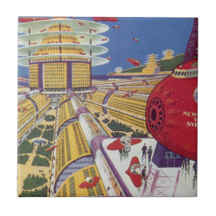 Vintage Science Fiction, futuristische New York Ci Fliese