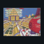 Vintage Science Fiction, futuristische New York Ci Postkarte<br><div class="desc">Vintages Bild der Reise und der Science Fiction des Transports mit einem futuristischen Flughafen mit einem Flugzeug,  das von New York City in den USA nach Sydney,  Australien fliegt. Ein klassisches Comic Buch Zukunft Retro-Sci-Fi-Design mit Menschen in persönlichen fliegenden Flugzeug-Autos.</div>