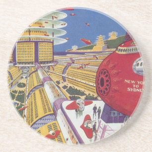 Vintage Science Fiction, futuristische New York Ci Sandstein Untersetzer