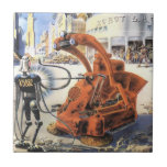 Vintage Science Fiction Futuristische Stadt Alien  Fliese<br><div class="desc">Vintage Illustration futuristische Science Fiction Außerirdischen und Roboter Image. Ein klassisches Retro-Sci-Fi-futuristisches Design mit Außerirdischen in einem Kampf oder Kampf in einer Metropole der Zukunft mit Gebäude in Ruinen überall um sie herum.</div>