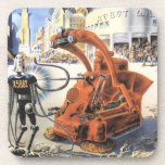 Vintage Science Fiction Futuristische Stadt Alien  Getränkeuntersetzer<br><div class="desc">Vintage Illustration futuristische Science Fiction Außerirdischen und Roboter Image. Ein klassisches Retro-Sci-Fi-futuristisches Design mit Außerirdischen in einem Kampf oder Kampf in einer Metropole der Zukunft mit Gebäude in Ruinen überall um sie herum.</div>