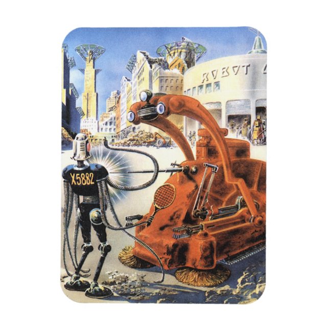 Vintage Science Fiction Futuristische Stadt Alien  Magnet (Vertikal)