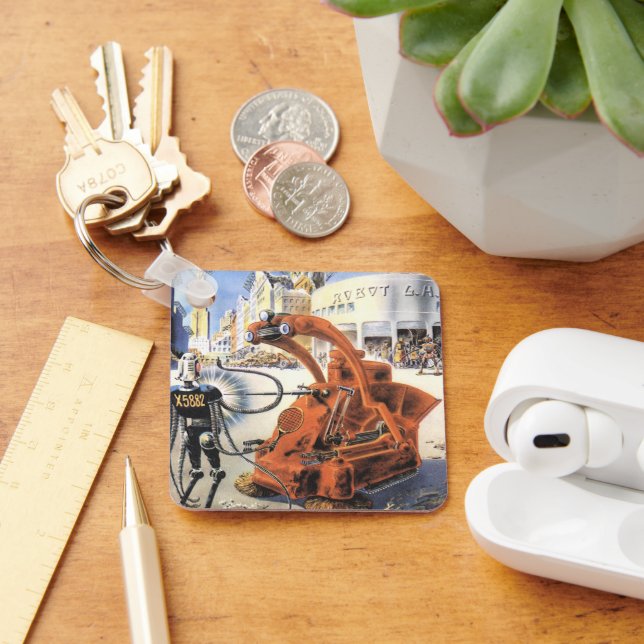 Vintage Science Fiction Futuristische Stadt Alien  Schlüsselanhänger (Schreibtisch)