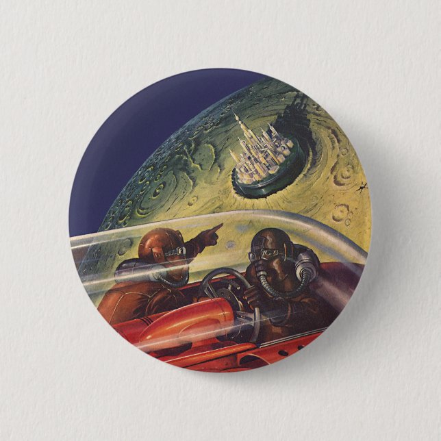 Vintage Science Fiction, futuristische Stadt auf d Button (Vorderseite)
