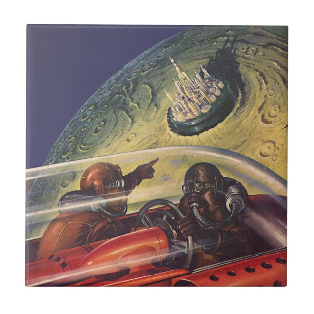 Vintage Science Fiction, futuristische Stadt auf d Fliese (Vorderseite)